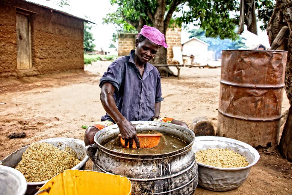 Voyage Bénin - Femme triant le riz dans un village au Bénin