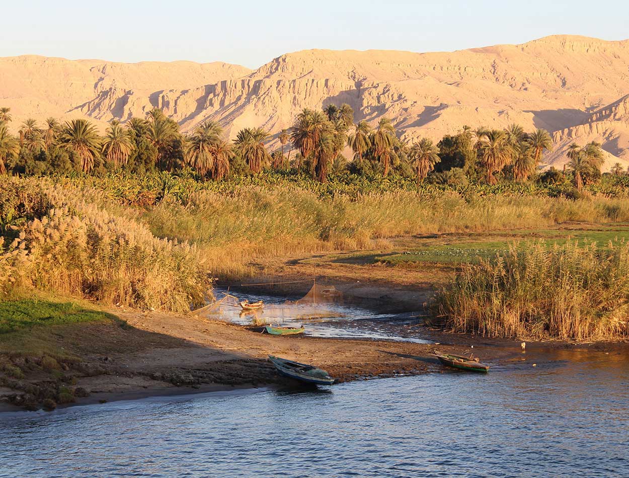 Le désert vu depuis le Nil près d'Assouan dans le sud de l'Egypte