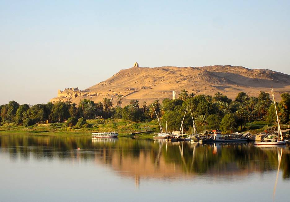 Paysage du Nil et de ses rives vers Assouan dans le sud de l'Egypte
