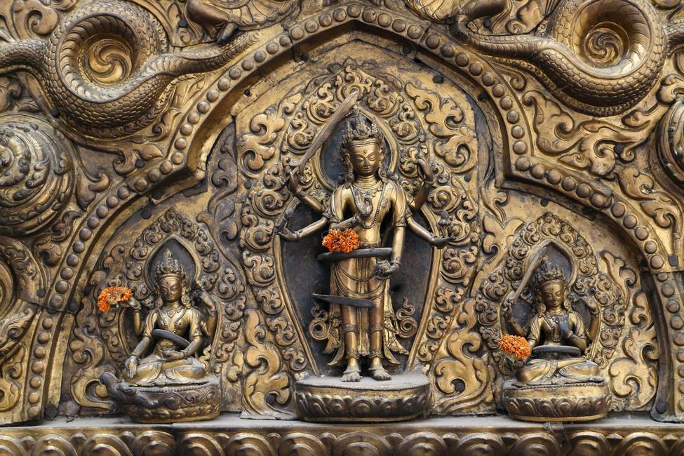 Bas relief d'un temple à Katmandou au Népal